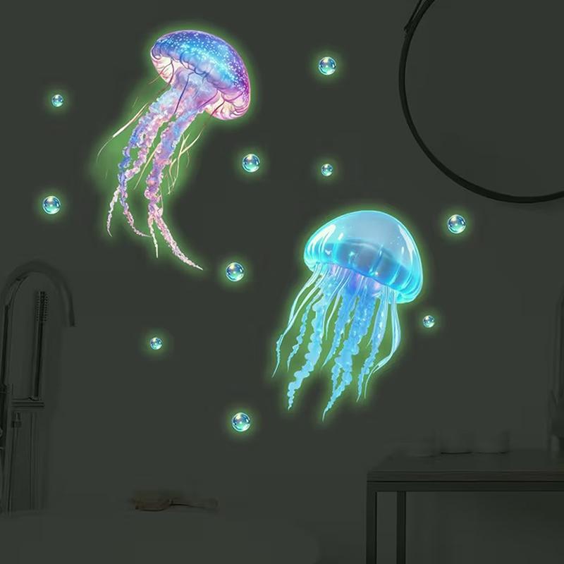 Glow-In-The-Dark Jellyfish Toilet Stickers Self-Adhesive Removable Luminous Decals Home Decor Stickers Car Stickers