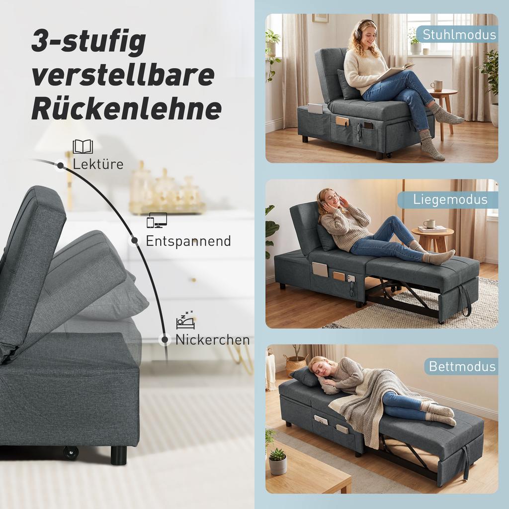 4-in-1 Multifunctional Sleeper Sofa, Foldable Sleeper Chair with Adjustable Backrest and Cushion