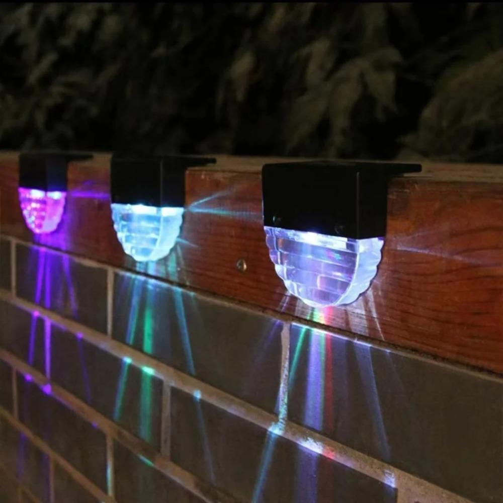 Crystal Pattern Solar Fence Light, Waterproof Outdoor LED Step Light, Decorative Warm Glow Wall Lamp for Yard