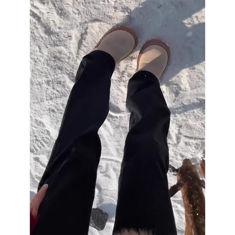 

Женские джинсы прямого кроя с высокой посадкой и флисовой подкладкой больших размеров - Зима 2024 Черные Слим-сигареты 2XL