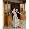 French Chic Polka Dot Summer Dress: Elegant Pleated Long Skirt with Slim Waist