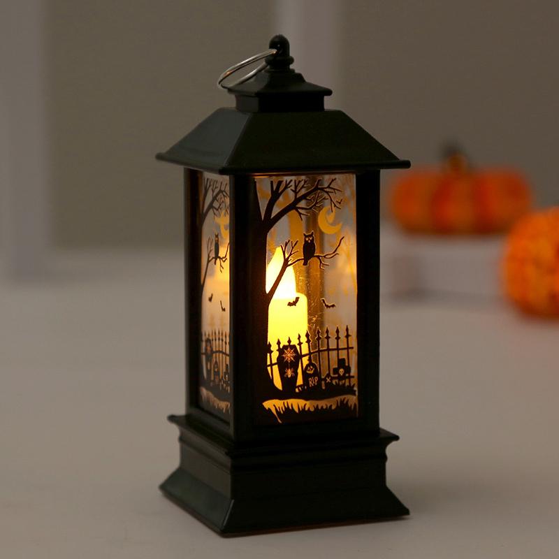 Halloween Led Candle Lantern Vintage Witch Castle Pumpkin Ghost Pagoda Wind Lantern Hanging Indoor Outdoor Party Decor Supplies