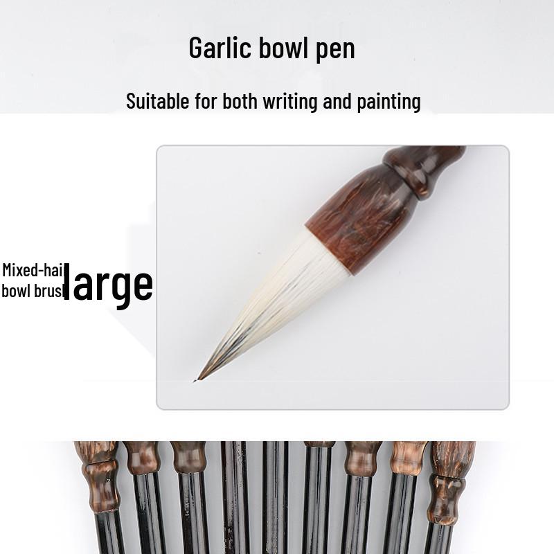 Mixed Hair Chinese Painting and Calligraphy Brush Set: Garlic Head Brush with Sheep and Wolf Hair—Large, Medium, Small for Peony and Plum Painting.