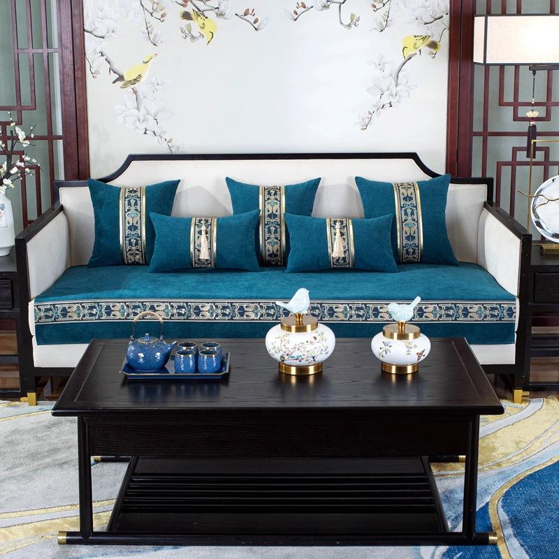 

Простая и высококачественная подушка из синели, универсальная нескользящая скандинавская подушка для четырех сезонов, ткань для спинки, полотенце, новая подушка для дивана в китайском стиле 70x70cm синий