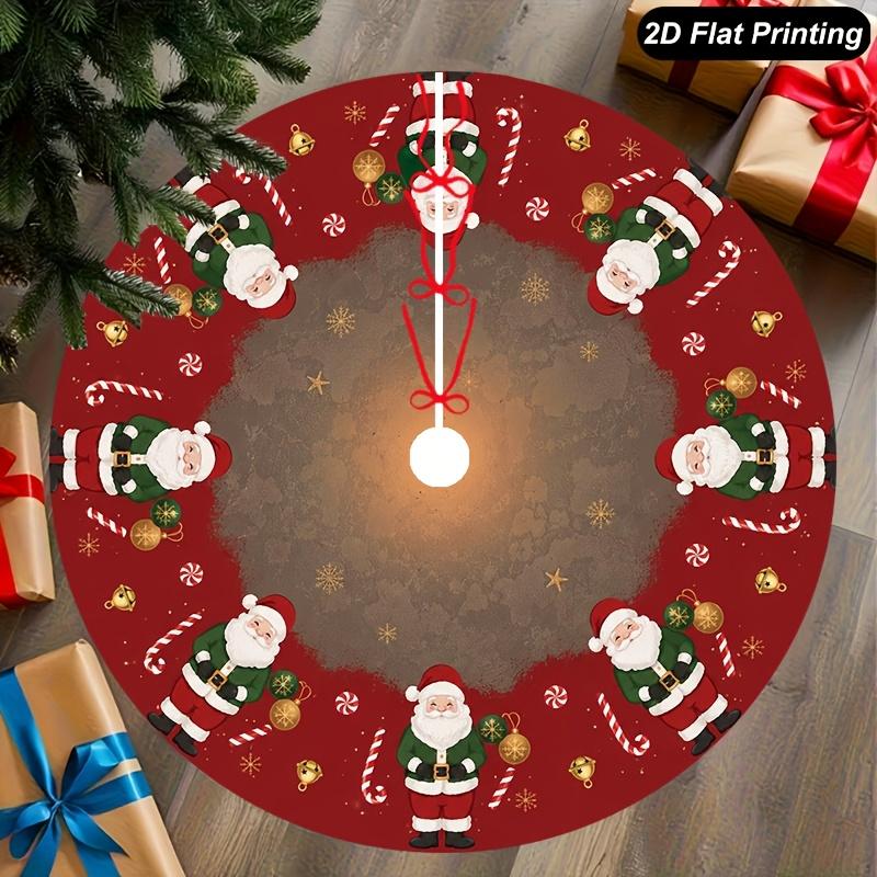 2D Flat, 1pc Christmas 2D Flat Tree Skirt Santa Claus Stone Archway Tree Base Cover for New Year, Winter Xmas Party, Farmhouse Holiday Home Decor & Ch