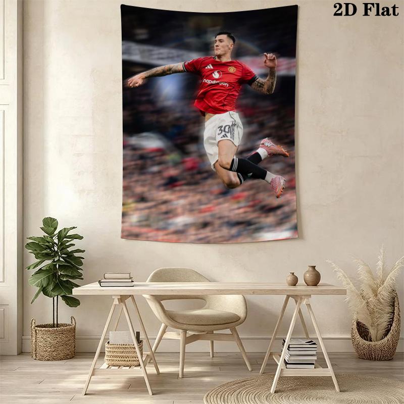 Man U Red Jersey Soccer Player Tapestry, Dynamic Football Action Shot Wall Hanging, Wall Art Decor for Fan Bedroom