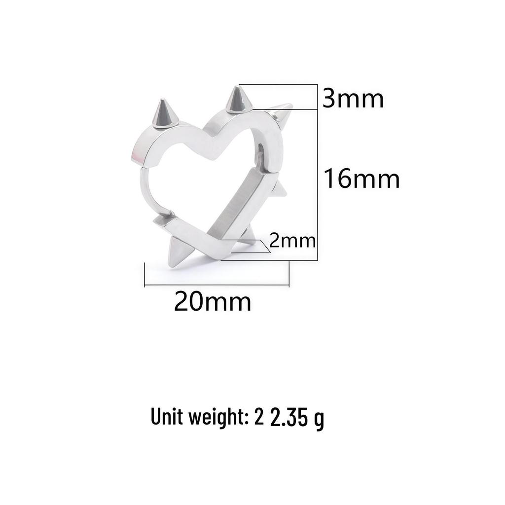 Stainless Steel Heart Rivet Earrings - Pointed Cone Peach Shape, Hot Girl Style