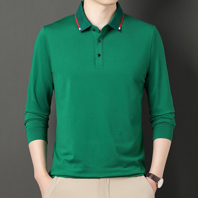 Spring and Autumn Men's Solid Color Shirt Simple All-Match T-shirt High Quality Polo Shirt