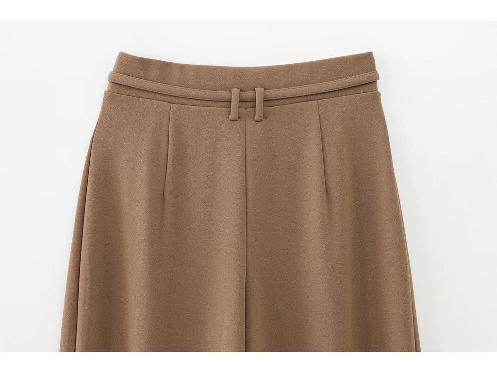 2025 Spring Women's Solid Color Belted Loose Wide-Leg Casual Long Pants