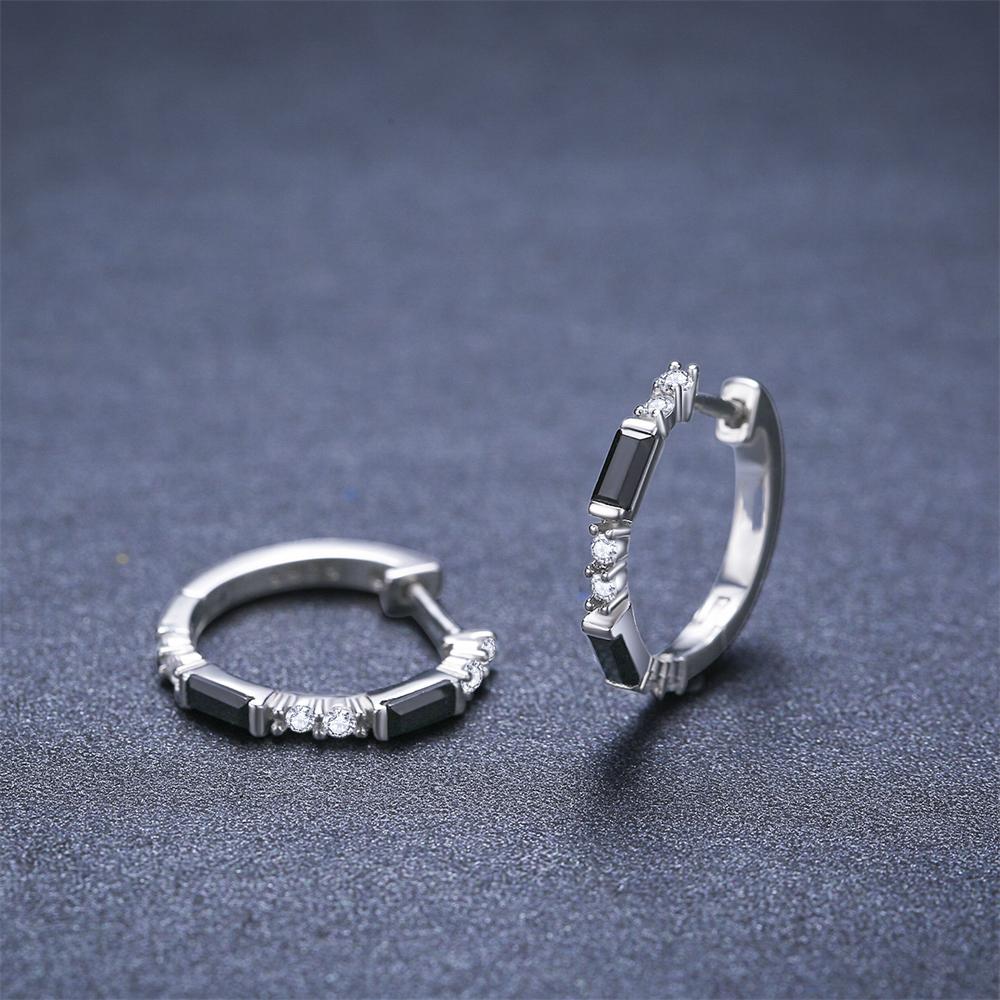 Black Awn Black White Stone Hoop Earring