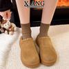 Cowhide thick-soled height-increasing small women's shoes autumn new bag head half slippers one-pedal single shoes