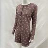 Y2K early autumn floral pattern round neck threaded anti stripe long sleeved jumpsuit