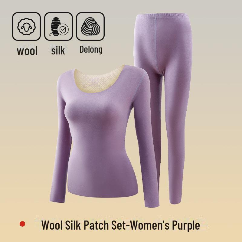 

«Антистатический комплект термобелья из шелка и шерсти»: Женский утепленный топ и мужские теплые осенние брюки. XL [125-140 catties]