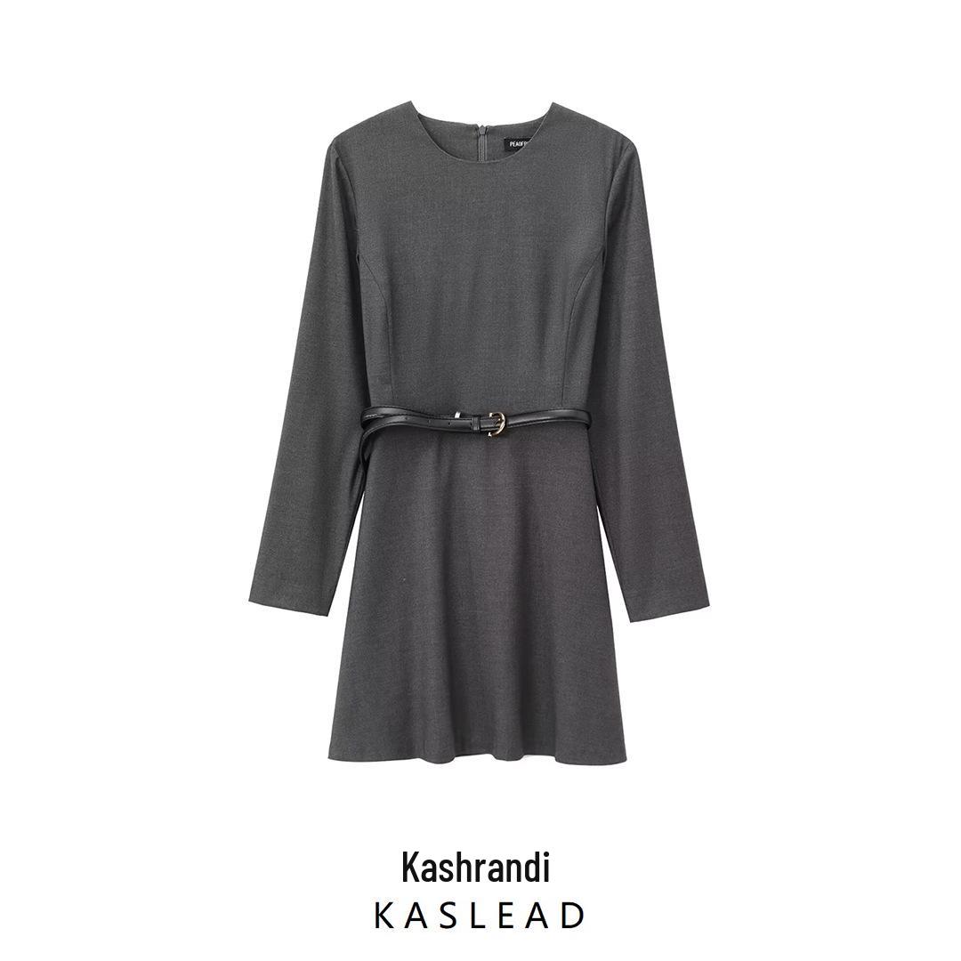 

Autumn 2024 Women s European & American Belted Short Dress - Style 3736263 L темно-сірий