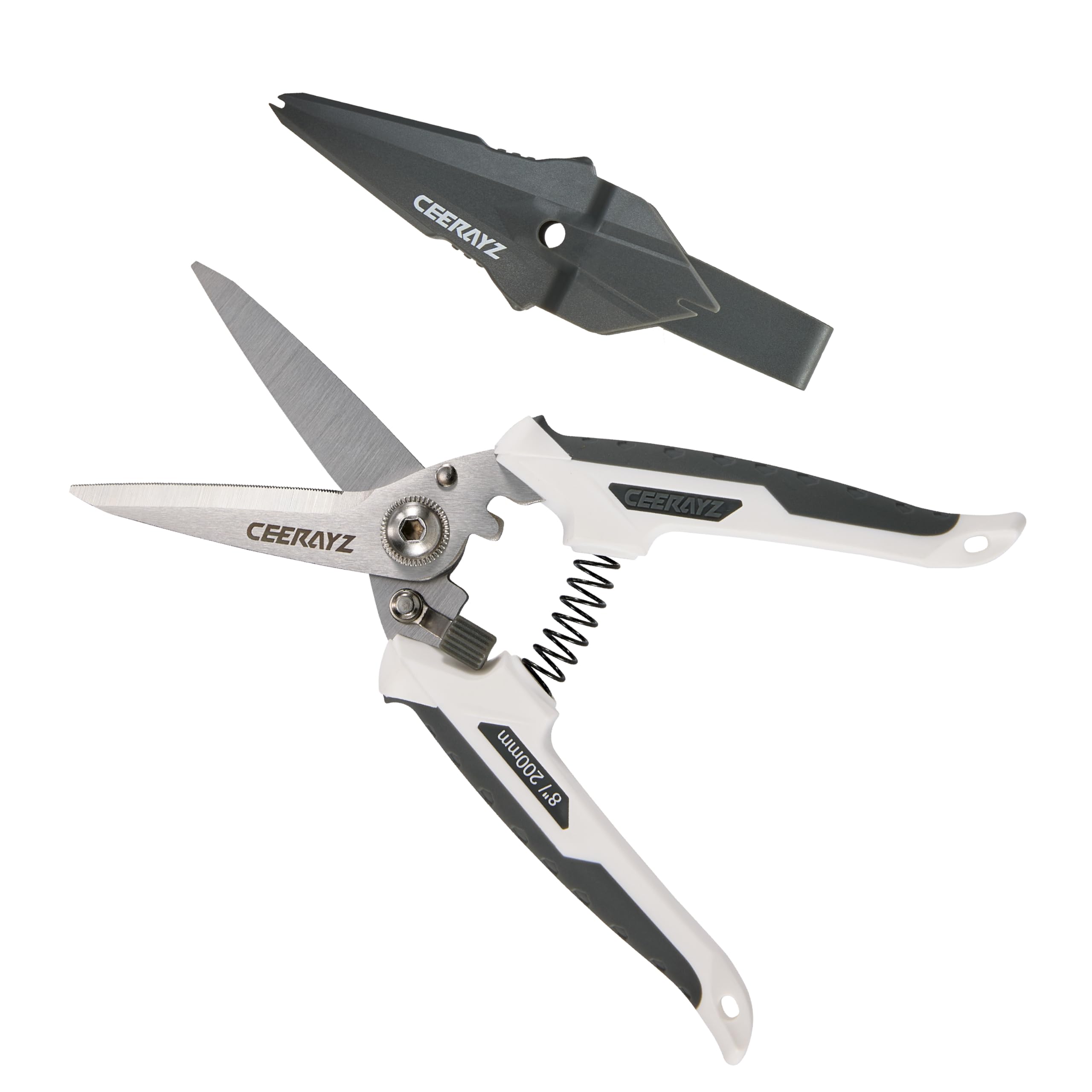 

CEERAYZ 200mm Multipurpose Made with 420 Japanese Stainless Scissors for and with Protective Sheath White Gray Heavy-Duty Scissors, Steel,