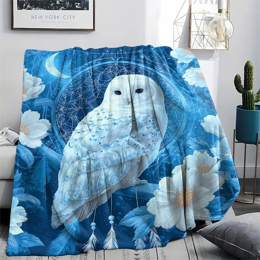 Snowy Owl Print Flannel Blanket, High quality Comfortable for All Seasons, Home Decor, Warmth and Comfort, Perfect for Christmas Gifts
