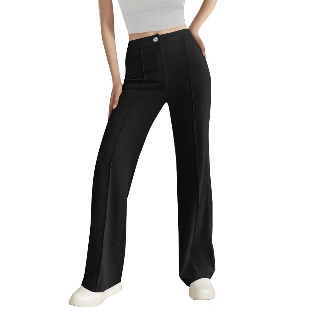 Pantaloni da Lavoro Casual Business a Gamba Dritta, Elastici, con Bottone, in Maglia, Vita Elastica, Pantaloni Casual