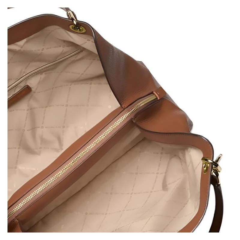 Michael Kors Christina Gold Metal Logo Cow Leather and Artificial Leather Hand Shoulder Bag Large Size Women's Brown