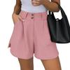 Damen Rosa Hohe Taille Doppelknopf Falten Weiter Bein Shorts