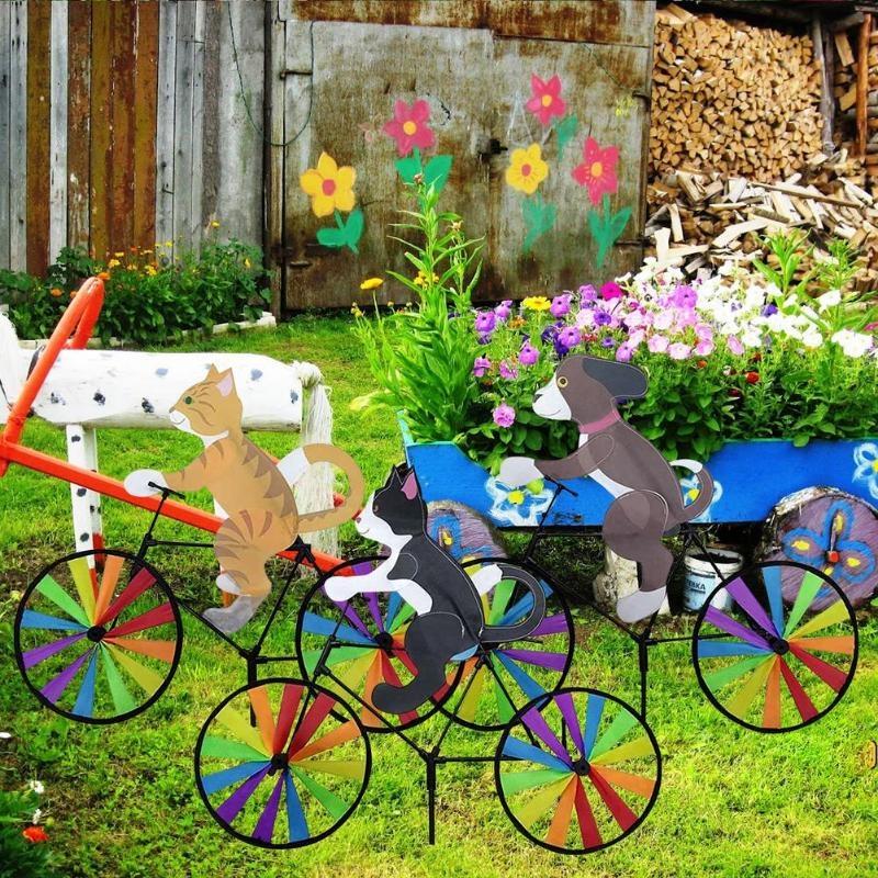 Moulin à Vent Décoratif Vélo Animal - Fer Forgé, Résistant Intempéries, Pour Jardin, Pelouse, Terrasse