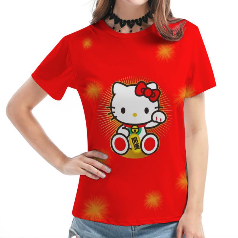 Top da donna girocollo con stampa del gatto KT dei cartoni animati, popolare stampa digitale 3D 3437