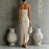 TK's new European and American style suspender sleeveless sexy holiday style solid color long dress