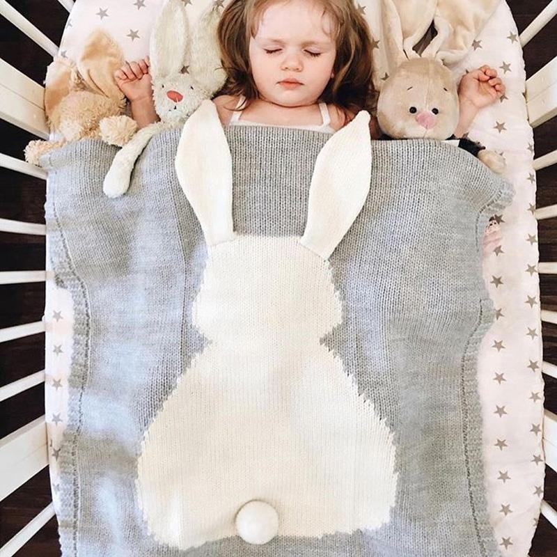 1PC Acrylic Fiber Winter Swaddling Blanket Multifunction Knitted Blanket Bunny Bed Cover Newborn Sleeping Blanket Rabbit Ear