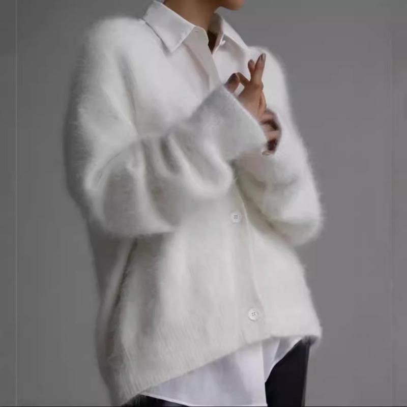Autumn and Winter Imitation Mink Knitted Sweater Cardigan Lazy Loose Long-sleeved V-neck Sweater Jacket Women