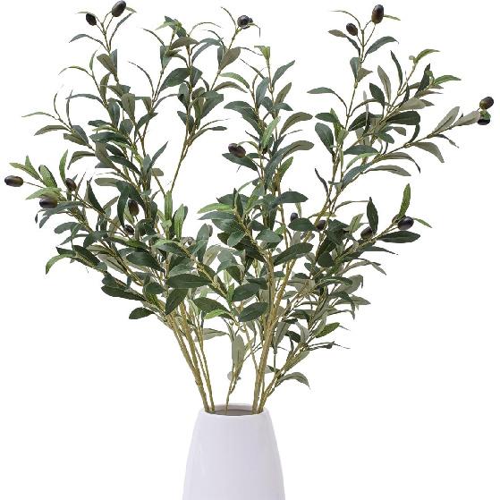 39 Inch Artificial Olive Branch Greenery Stems Fake Plants with 222 Leaves for Vase Faux Olive Branches Home Decor Indoor 2PCS