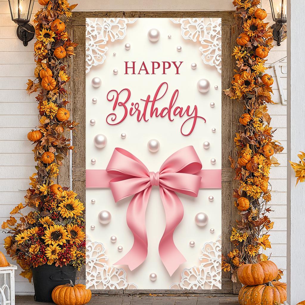 Birthday Banner Elegant Calligraphy Party Backdrop Birthday Background White Lace Pattern Festive Banner For Doorway