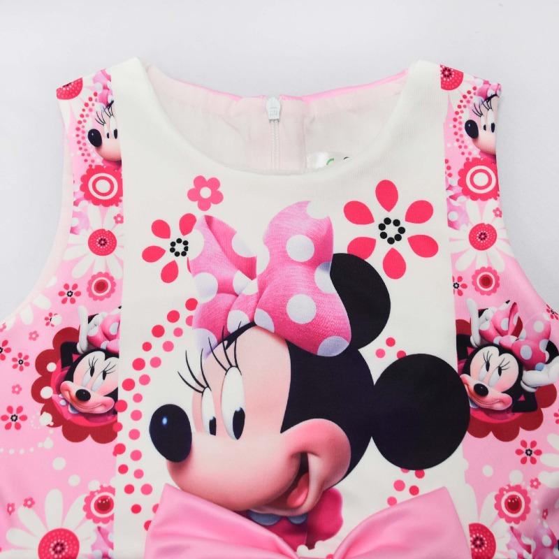 Cute Minnie Mouse Print Girls Sleeveless Dress A-Line Big Pink Bow Flared Skirt Floral Cartoon Kids Princess Sundress for Birthday Party Daily Wear