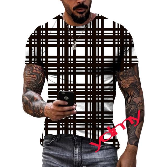 

Новые футболки Leisure Grid Summer с популярным решетчатым узором для мужчин и женщин, футболки с круглым вырезом в стиле хип-хоп, топы с коротким рукавом 6XL