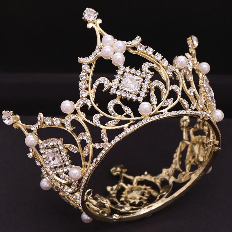 Baroque Princess Bridal Headdress: Square Diamond Crown and Wedding Dress Accessory