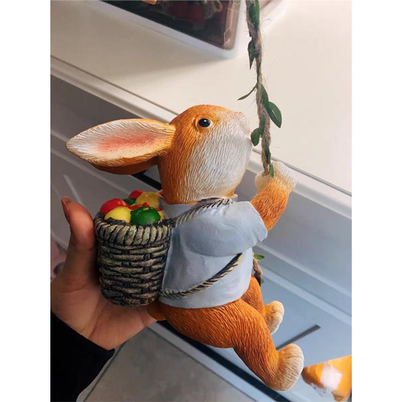 Little Rabbit Climbing Vine Hanging Ornament - Small Animal Figurine for Home, Courtyard, or Tree Pot Decor