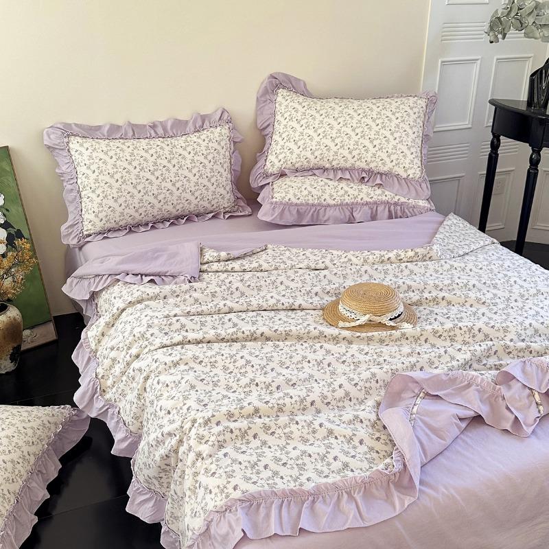 Французский маленький цветочный удобный летний плед комплект из четырех предметов летний дышащий кружевной кондиционерный плед можно стирать в машине 150x200cm 4pcs