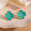 Four-Leaf Clover Stainless Steel Stud Earrings for Women - Colored Titanium Simple Ear Jewelry