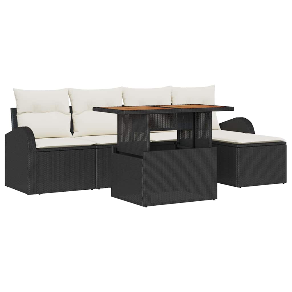 Garden Sofa Set with Cushions 6 pcs Black and Cream