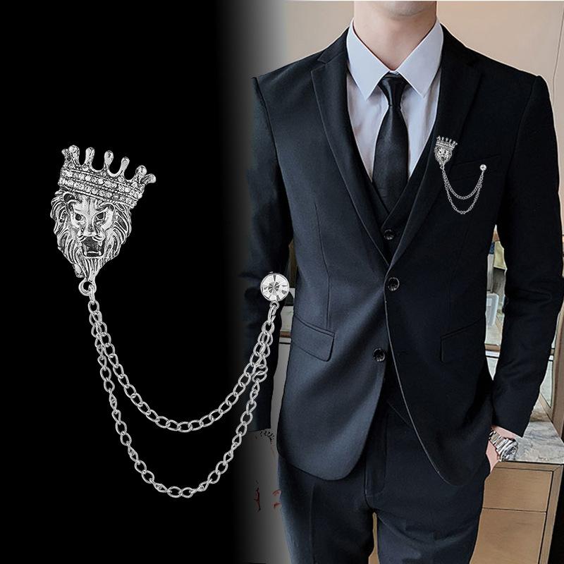 Men's Fashion Suit Brooch Simple Diamond Tassel Metal Wedding Dress Suit Brooch Collar Pin
