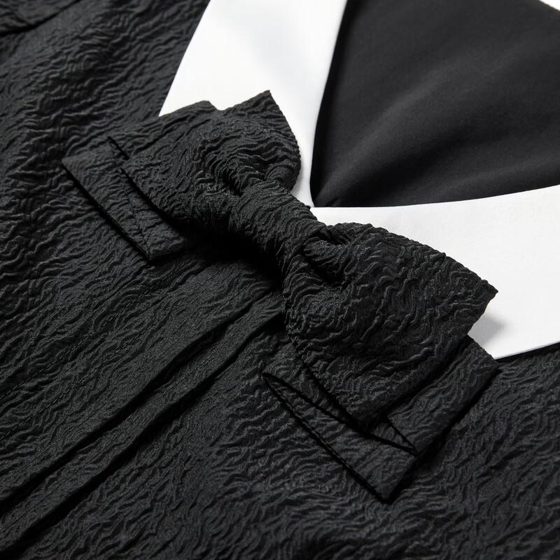 LEDIN Textured Contrast Collar Mini Dress