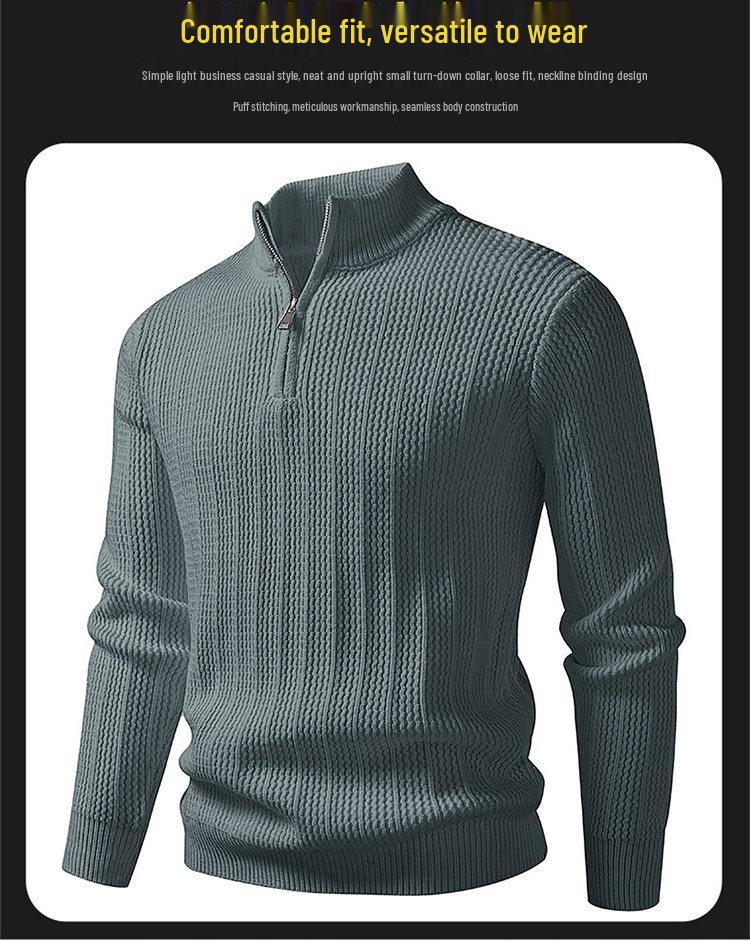 Autumn/Winter 2025 Men's Half-High Collar Knit Zipper Sweater - European American Fashion Pullover