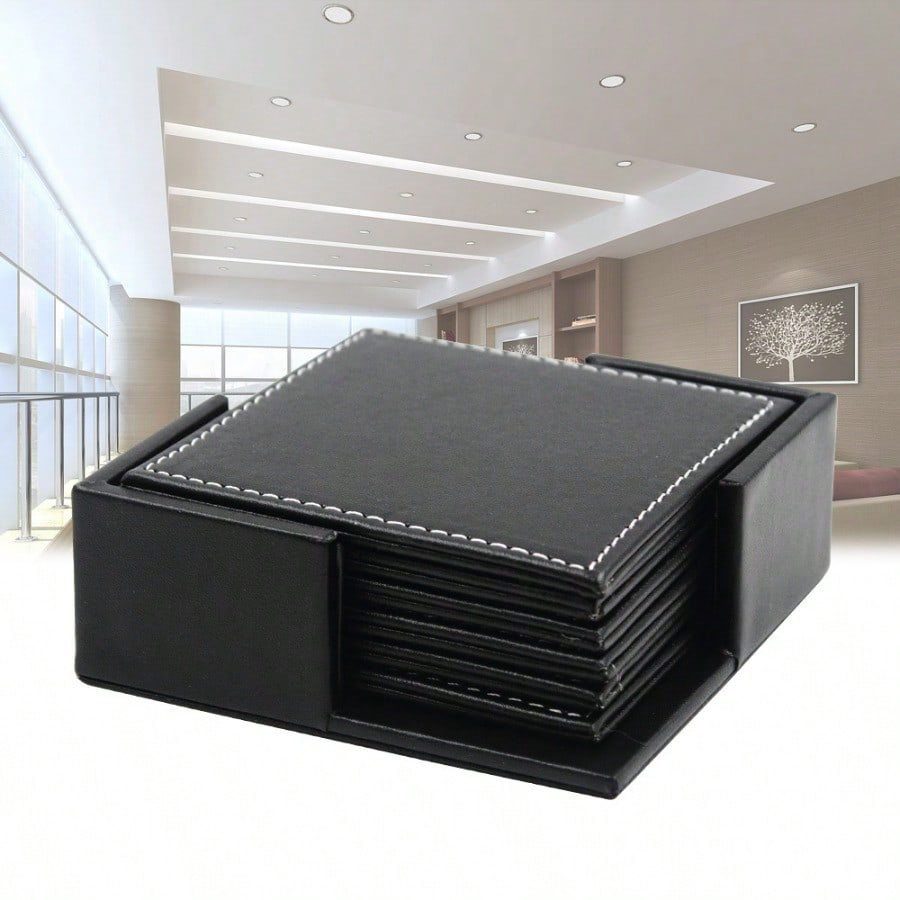 6Pcs/set Leather Coaster PU Leather Dining Table Mat Coffee Coaster Thermal Insulation Water Cup Mat