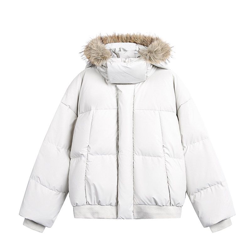 Jungle Tiger 90 White Duck down Fur Collar down Jacket for Men and Women, Winter Water-Repellent, Thickened, Cold-Proof, Loose Hooded Coat