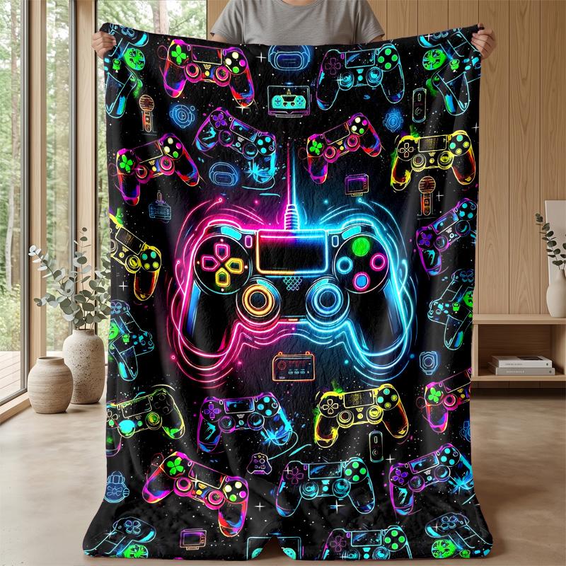 Neon Gaming Controllers Theme blanket Lightweight Warm Flannel Blanket Decorative Throw Blanket for Home Decoration