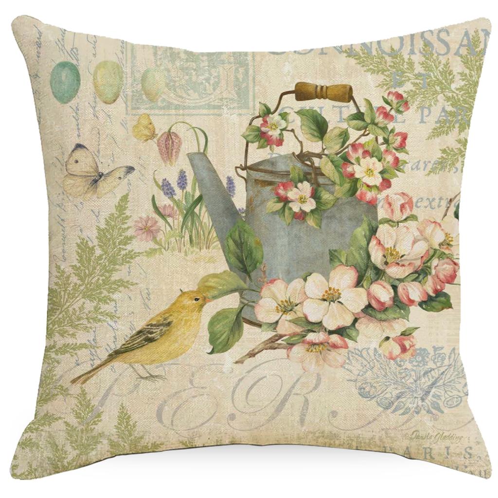 European and American Retro American Flower Linen Printed Pillowcase Home Sofa Pillow Waist Back Cushion Cover