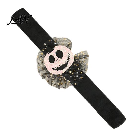Adjustable Resilient Steel Plate Bracelets Stuffed Halloween Slap for Kids, Plush Pumpkin Ghost Skull Cute Wrist Assorted Pattern Bands Band