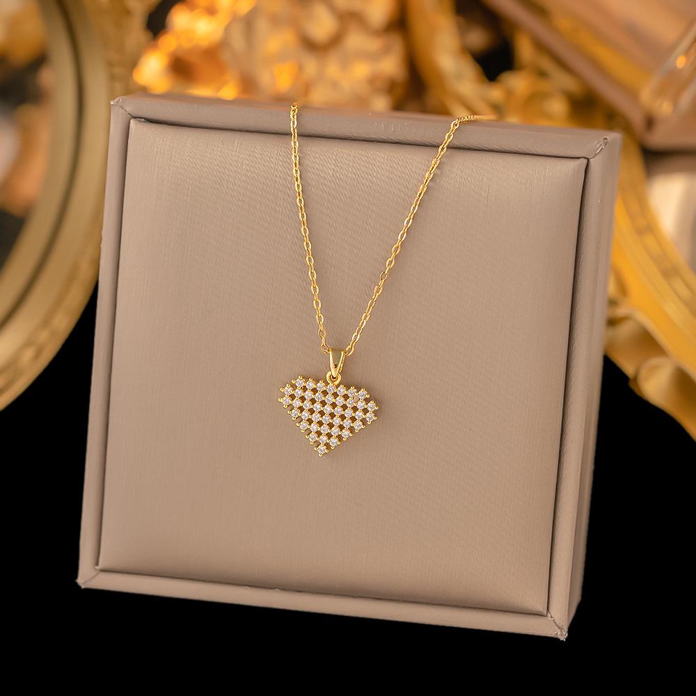 Chic Non-Fading Titanium Steel Necklace for Women with Unique Design and Sparkling Copper Pendant