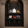 Gothic Wall Decor 3D Printed Double Tier Mount Shelf, Floating Unique Dark Home Soft Furnishing Style Vintage Display Rack for Decoration Organizer