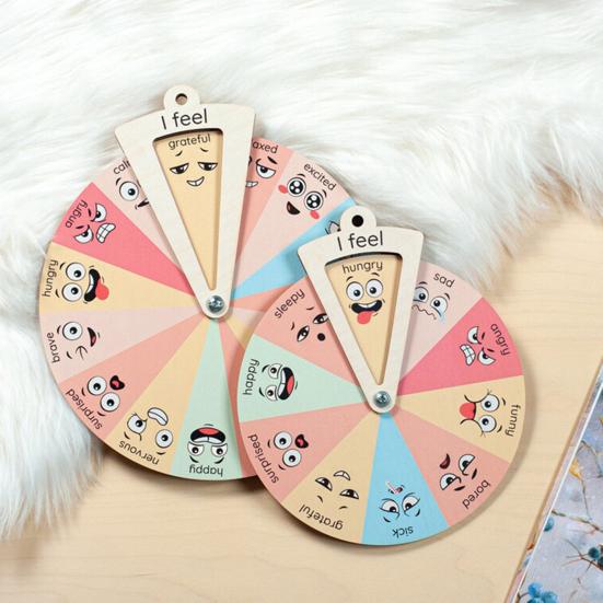 Wooden Feelings Wheel Emotion Regulation Kids Toy Social Emotional Learning Spinner Desktop Decoration Toddlers