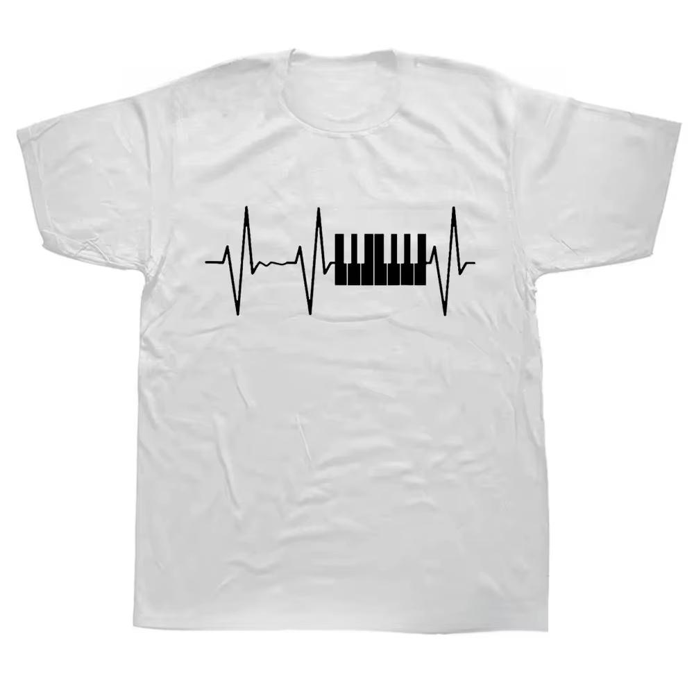 Piano Keyboard Vintage Heartbeat Jazz Pianists Musician TShirt Funny Unisex Graphic Fashion New Cotton Short Sleeve T Shirts