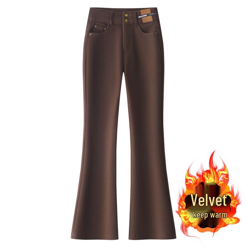 

Khaki Fleece-Lined Slim High-Waisted Women s Flared Jeans - Autumn/Winter 2024. 2XL